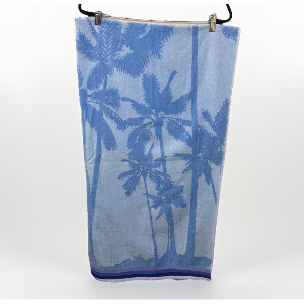 Franco‎ Egyptian Cotton Beach Towel NWT Blue Palm Tree Oversized 72x39" Poolside